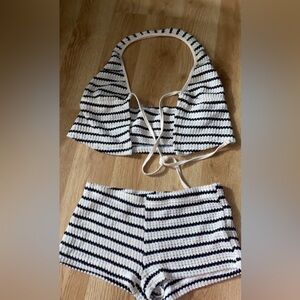 XS Striped Knit Crop Top and Shorts Set SHEIN